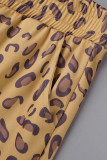 Brun Casual Print Leopard Patchwork O-hals långärmad två delar