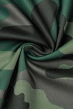 Armégrön Casual Solid Camouflage Print Basic Turtleneck Skinny Romper