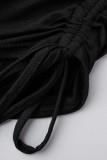 ブラック セクシー カジュアル ソリッド 包帯 バックレス ホルター トップス