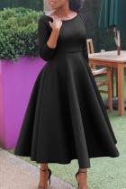 Black Casual Solid Basic O Neck A Line Dresses