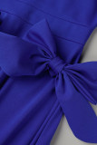 Koningsblauw casual effen patchwork met strik O-hals A-lijn jurken