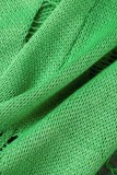 Grüner, lässiger, solider, ausgehöhlter, durchsichtiger Rollkragenpullover mit kurzen Ärmeln, zweiteilig