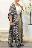 Casaco Cardigã branco com estampa de leopardo casual estampado