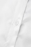 Vestido de camisa branco casual com fivela de patchwork sólido com gola virada para baixo