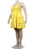 Vestido de honda con correa de espagueti de patchwork sólido sexy amarillo Vestidos de talla grande