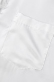 Weißes, lässiges, festes Patchwork-Schnallen-Hemdkleid mit Umlegekragen, Plus-Size-Kleider