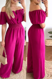 Rose Red Casual Solid Patchwork Schulterfrei Regular Jumpsuits