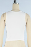 White Sexy Solid Patchwork Slit O Neck Tops