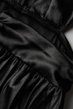 Robes droites noires à col en V et dos nu en patchwork solide sexy