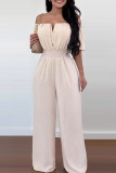 Apricot Casual Solid Patchwork Schulterfrei Regular Jumpsuits