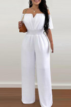 Witte casual effen patchwork off-shoulder normale jumpsuits