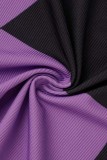 Фиолетовый Повседневная Пэчворк Контраст О-образный вырез Длинный рукав Из двух частей