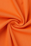 Оранжевый Повседневный Письменный принт V-образный вырез с коротким рукавом Из двух частей