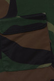 Camouflage Casual Camouflage Print Bandage Patchwork Spänne Turndown Krage Plus Size Overcoat