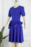 Royal Blue Casual Solid Patchwork With Bow O Neck A Line Dresses