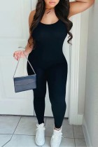 Zwarte sexy casual effen rugloze skinny jumpsuits met spaghettibandjes