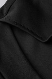Zwart Casual Sportswear Print Patchwork Rits Turndown Kraag A-lijn jurken