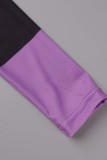 Фиолетовый Повседневная Пэчворк Контраст О-образный вырез Длинный рукав Из двух частей