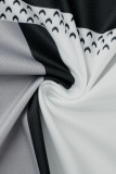 Preto cinza estampa casual patchwork gola com zíper manga curta duas peças