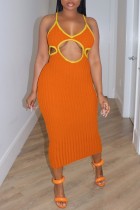 Orange, sexy, solide, ausgehöhlte, rückenfreie, lange Kleider mit Spaghettiträgern
