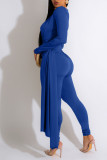 Blå Sexig Solid Patchwork V-hals Skinny Jumpsuits