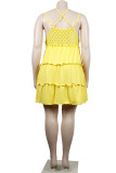 Желтое сексуальное однотонное лоскутное платье на бретельках в стиле пэчворк Платья больших размеров