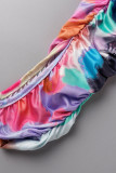 Multicolor sexy casual estampado vendaje pliegue cuello alto sin mangas dos piezas