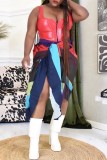 Falda plisada de patchwork convencional de cintura alta en contraste casual multicolor
