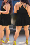 黒のセクシーなソリッド パッチワーク スパゲッティ ストラップ スリング ドレス プラス サイズのドレス