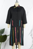 Черное повседневное платье-рубашка с отложным воротником и принтом в стиле пэчворк Платья