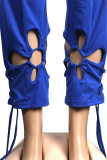 Синий сексуальный сплошной выдолбленный лоскутный ремешок без рукавов из двух частей