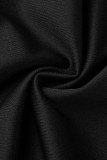 Vestido preto casual patchwork sólido com decote em bico sem mangas vestidos tamanho grande