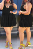 黒のセクシーなソリッド パッチワーク スパゲッティ ストラップ スリング ドレス プラス サイズのドレス