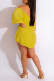 Yellow Elegant Solid Patchwork Off the Shoulder Straight Rompers