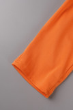 Оранжевый Повседневный Письменный принт V-образный вырез с коротким рукавом Из двух частей