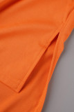 Oranje casual letterprint V-hals korte mouw tweedelig