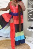Jupe plissée patchwork classique taille haute multicolore