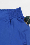 Синий сексуальный сплошной выдолбленный лоскутный ремешок без рукавов из двух частей