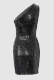 Черное сексуальное однотонное платье в стиле пэчворк с открытой спиной и косым воротником, платье без рукавов