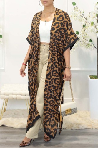Gelbe Casual Print Leopard Patchwork Cardigan Oberbekleidung