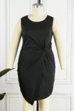 Black Casual Solid Patchwork O Neck Sleeveless Dress Plus Size Dresses