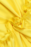 Vestido de honda con correa de espagueti de patchwork sólido sexy amarillo Vestidos de talla grande