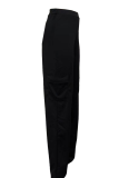 Schwarze, lässige, einfarbige Patchwork-Hose mit hoher Taille und einfarbigem Bleistift