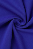 Patchwork tinta unita casual blu reale con abiti a una linea con scollo a V e fiocco