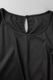 Vestido sin mangas con cuello en O de patchwork sólido informal negro Vestidos de talla grande