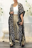 Geel casual print luipaard patchwork vest bovenkleding