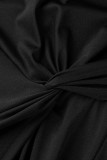Vestido preto casual patchwork sólido com decote em bico sem mangas vestidos tamanho grande