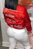 Rote, lässige, mit Straßenbuchstaben bestickte Patchwork-Schnalle mit Stehkragen-Oberbekleidung