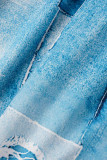 Le cowboy bleu Casual Print Patchwork O Neck Short Sleeve Two Pieces