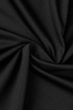 Due pezzi casual manica lunga patchwork solido nero